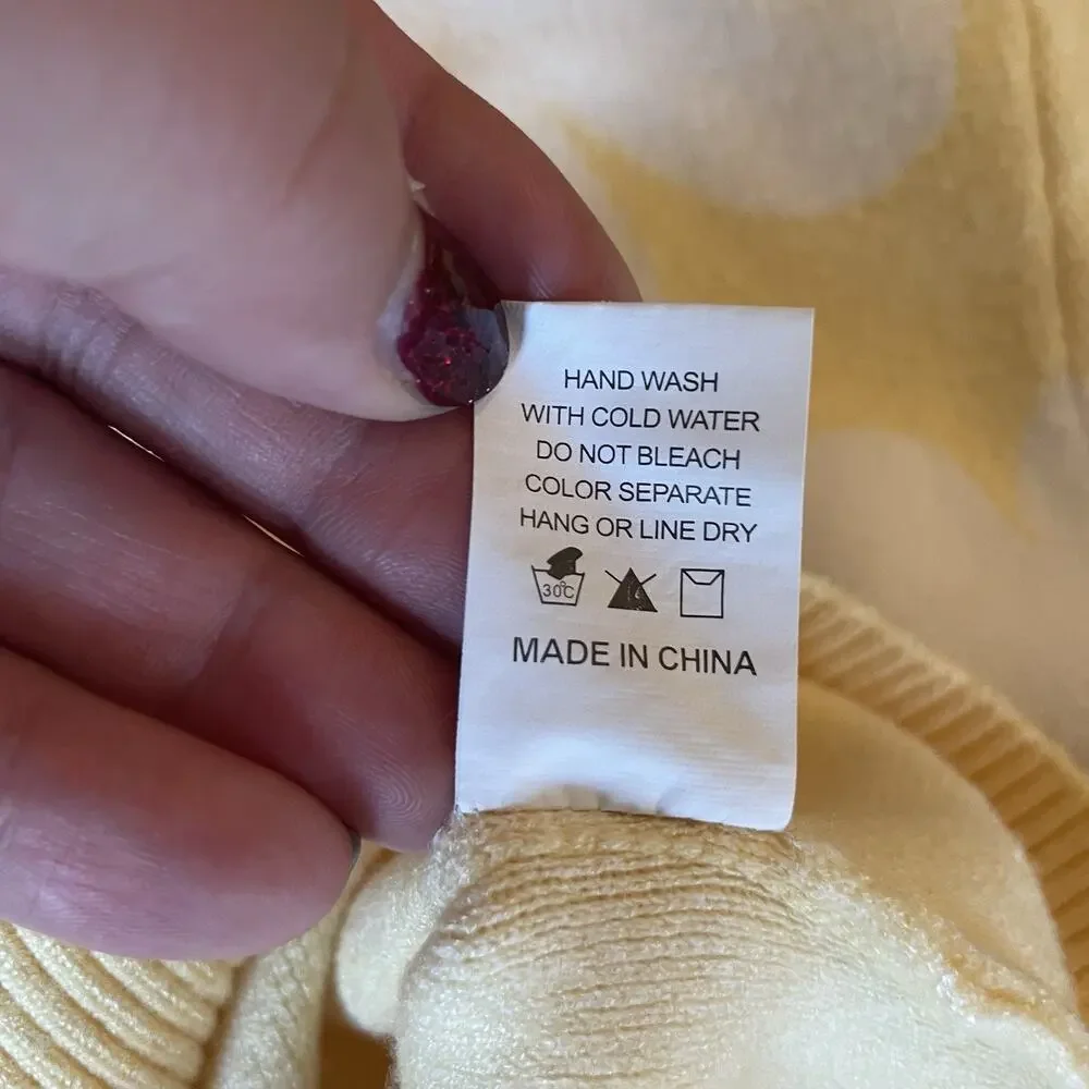 Luna Ivy Daisy Croquette Cottage Preppy Cozy Casual Cropped Sweater Sz S Yellow - Picture 10 of 14